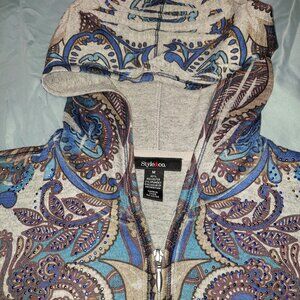 Style & Co Lightweight Size M Multi-Color Hoodie with Beautiful Blues & Bling